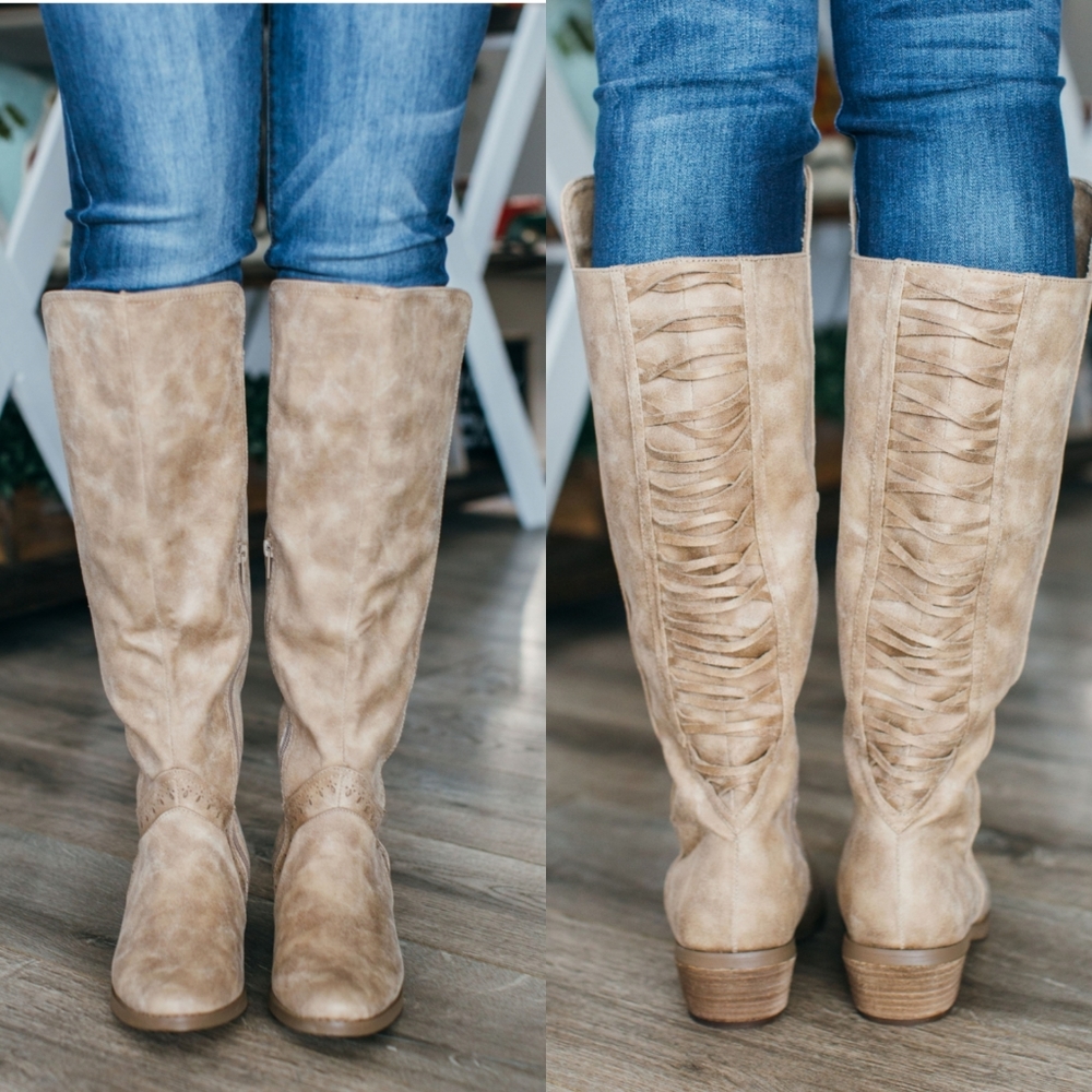 Not Rated Cream Faux Suede Knee High Boots